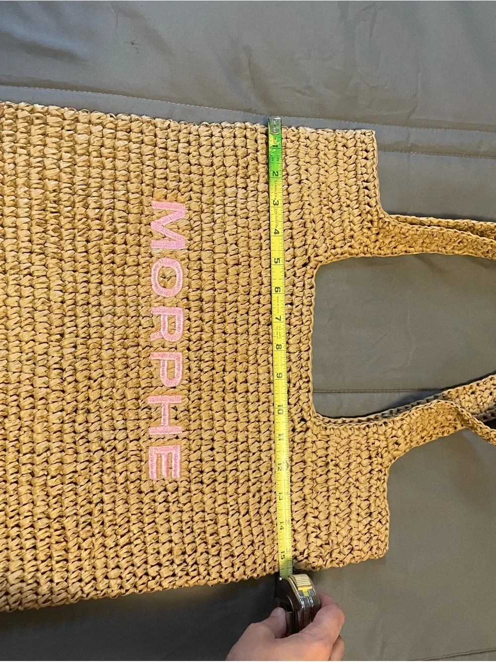 Morphe Natural Straw Tote with Pink Logo